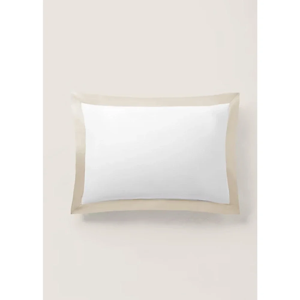 RALPH LAUREN Organic Cotton Sateen Border‎ Euro Sham White/Coastal Sand $185